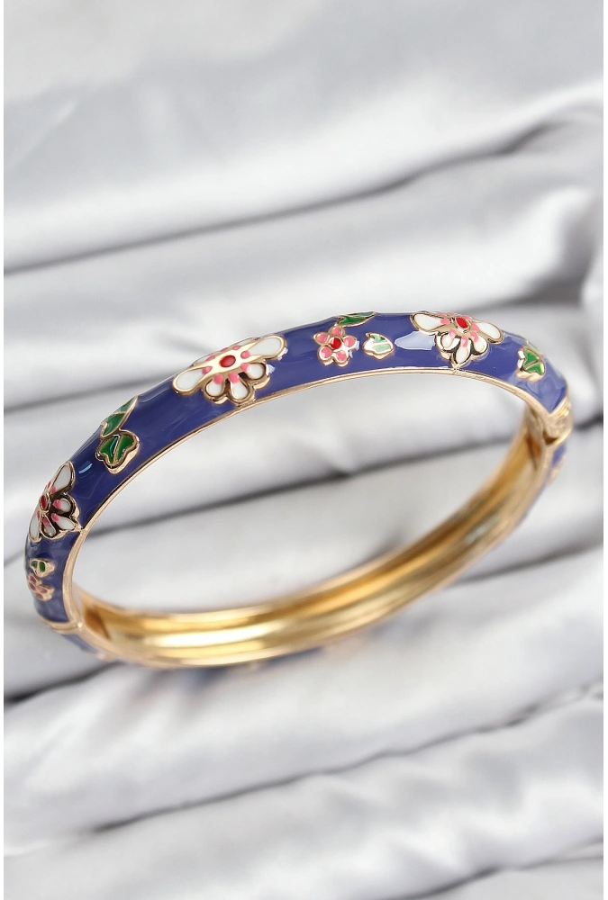 Shoecide Mineli Pirinç Mor Çiçek Motifli Gold Kadın Kelepçe