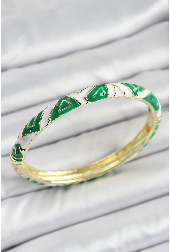 Shoecide Mineli Pirinç Yeşil Beyaz Motifli Kadın Kelepçe