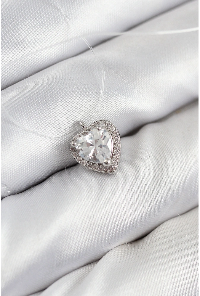 Shoecide Misineli Kalp Model Gümüş Renk Hayalet Kolye