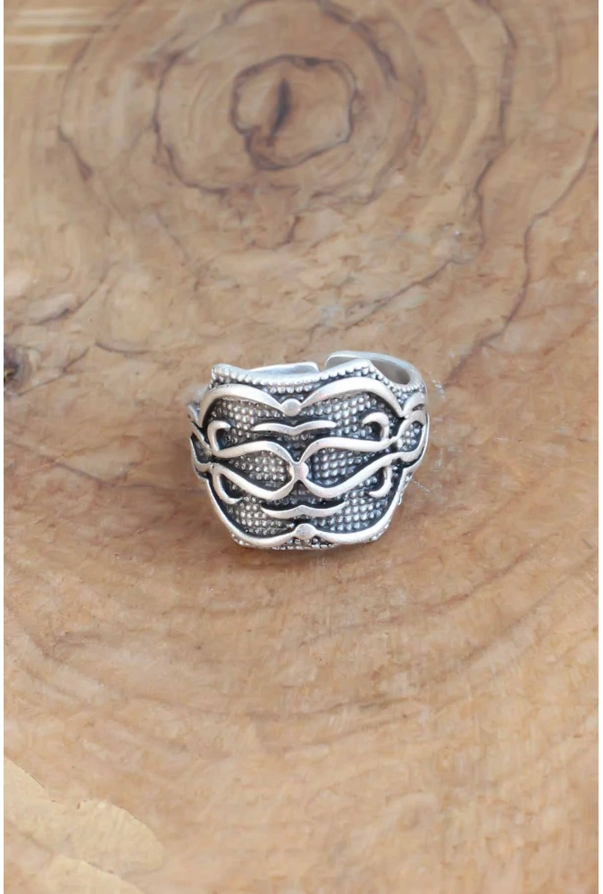 Shoecide Motifli Gümüş Renk Ayarlanabilir Erkek Yüzük