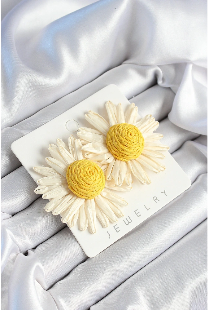 Shoecide Papatya Model Beyaz Ve Sarı Renk Kadın Küpe