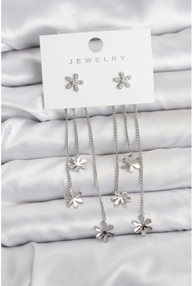 Shoecide Papatya Model Gümüş Renk Pirinç Sallantılı Kadın Küpe