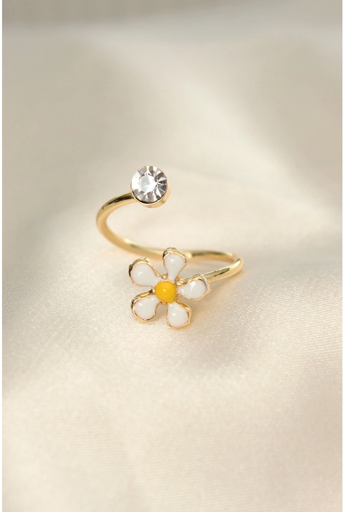 Shoecide Papatya Tasarımlı Zirkon Taşlı Ayarlanabilir Yüzük