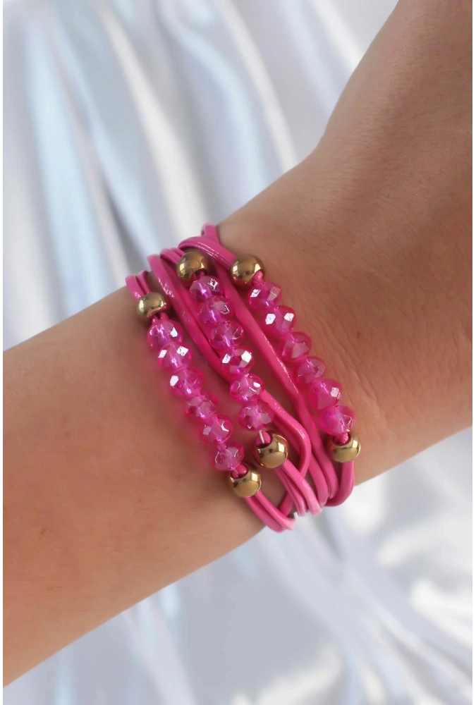 Shoecide Pembe Renk Zirkon Taşlı İpli Çoklu Bileklik