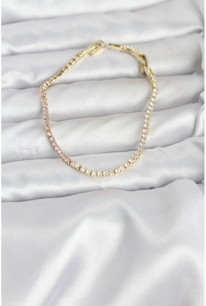 Shoecide Pembe Ve Beyaz Zirkon Taşlı Gold Renk Su Yolu Kadın Bileklik