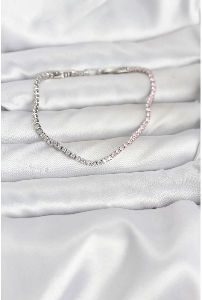 Shoecide Pembe Ve Beyaz Zirkon Taşlı Gümüş Renk Su Yolu Kadın Bileklik