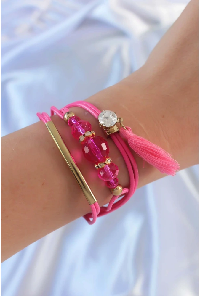 Shoecide Pembe Zirkon Taşlı İpli Püskül Detay Çoklu Bileklik