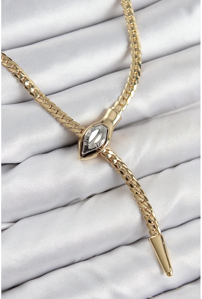 Shoecide Pirinç Asansörlü Yılan Model Gold Renk Kadın Kolye