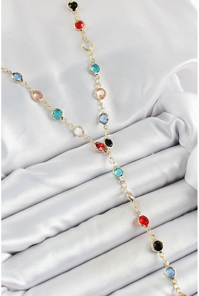 Shoecide Pirinç Asorti Model Gold Renk Zirkon Taşlı Y Kolye