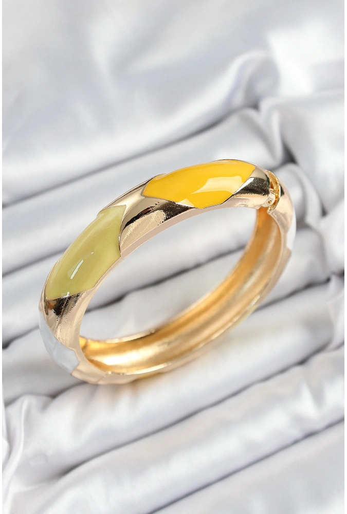 Shoecide Pirinç Beyaz Yeşil Sarı Mineli Baklava Model Gold Renk Kadın Kelepçe