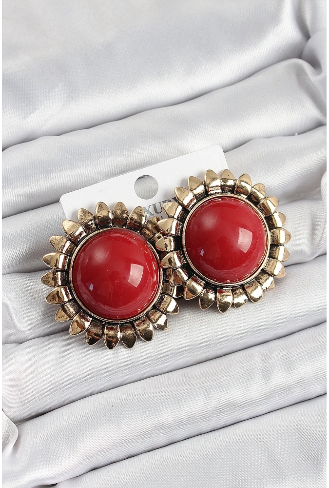 Shoecide Pirinç Bordo Vintage Model Gold Renk Kadın Küpe