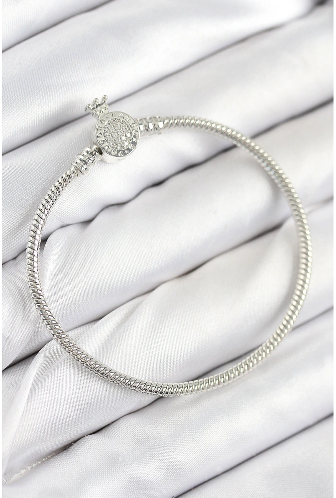 Shoecide Pirinç Charm Zirkon Taşlı Taç Model Gümüş Renk Kadın Bileklik