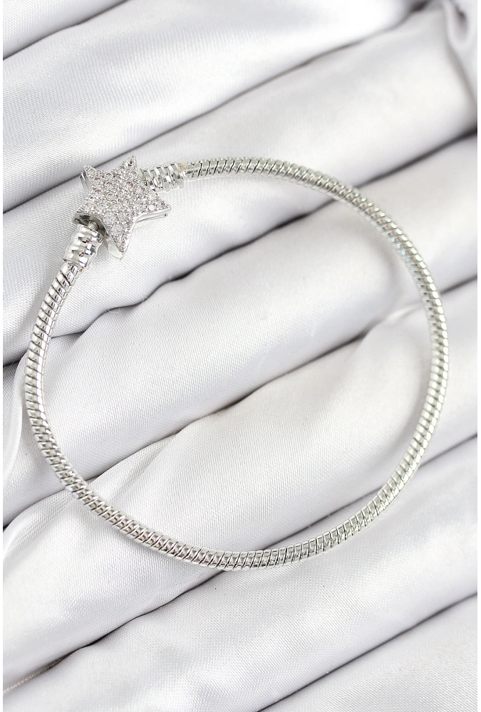 Shoecide Pirinç Charm Zirkon Taşlı Yıldız Model Gümüş Renk Kadın Bileklik