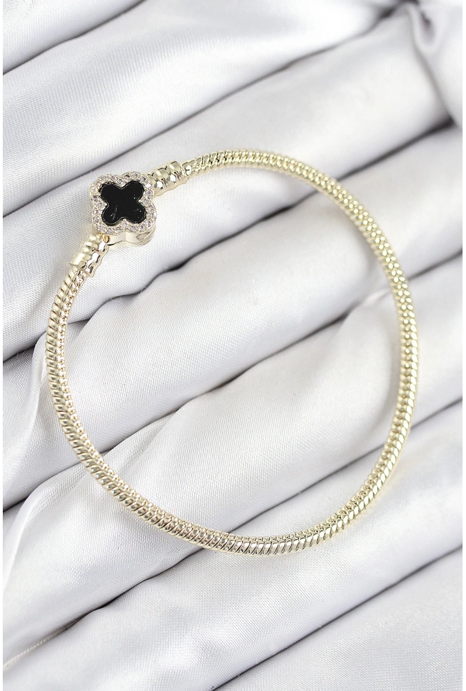 Shoecide Pirinç Charm Zirkon Taşlı Yonca Model Gold Renk Kadın Bileklik