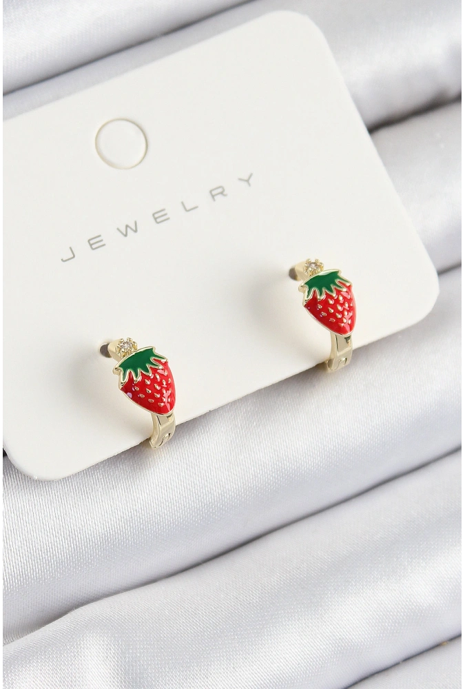 Shoecide Pirinç Çilek Model Gold Renk Çocuk Küpe