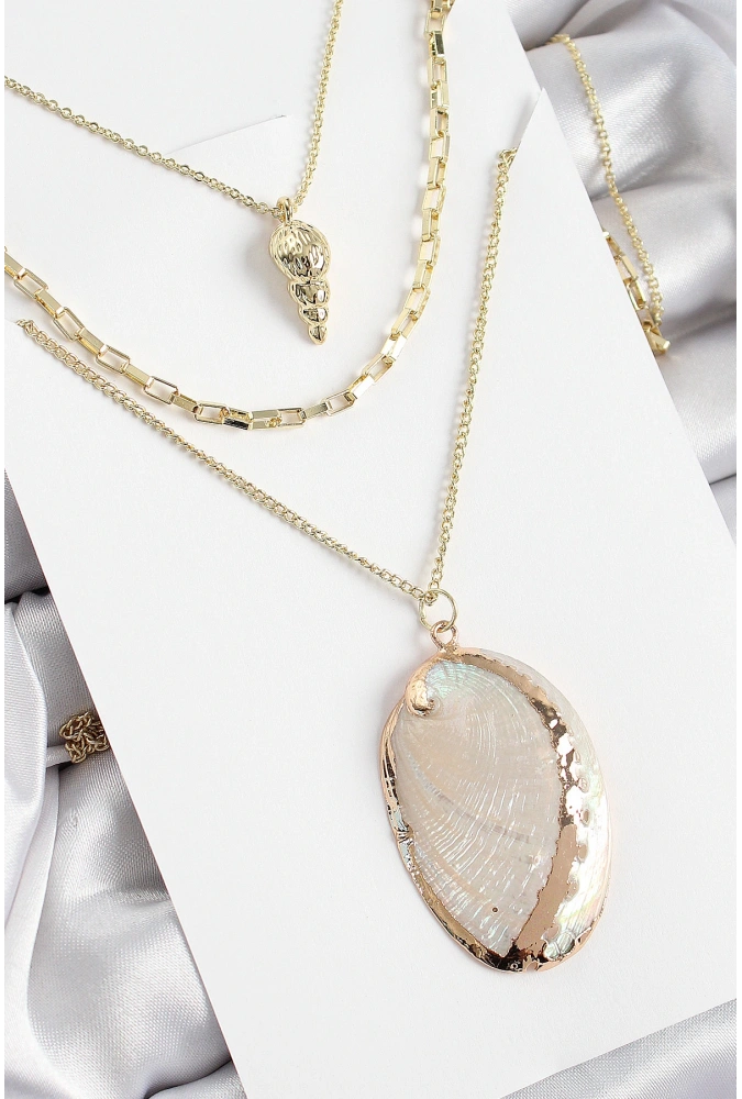 Shoecide Pirinç Çoklu Zincirli İstiridye Model Gold Renk Kadın Kolye