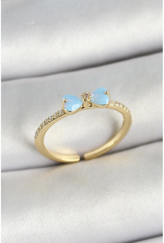 Shoecide Pirinç Fiyonk Figürlü Zirkon Taşlı Gold Renk Ayarlanabilir Kadın Yüzük