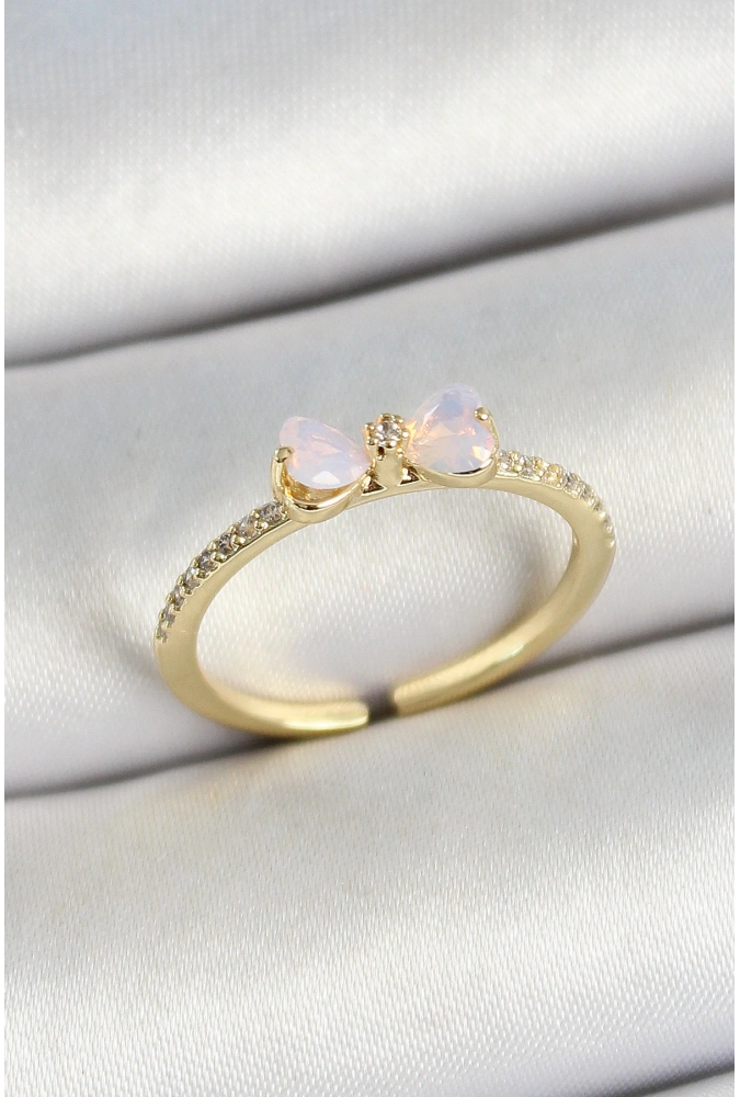 Shoecide Pirinç Fiyonk Figürlü Zirkon Taşlı Gold Renk Ayarlanabilir Kadın Yüzük