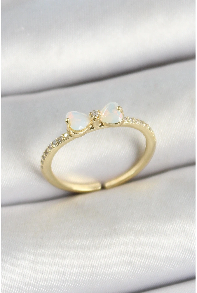 Shoecide Pirinç Fiyonk Figürlü Zirkon Taşlı Gold Renk Ayarlanabilir Kadın Yüzük