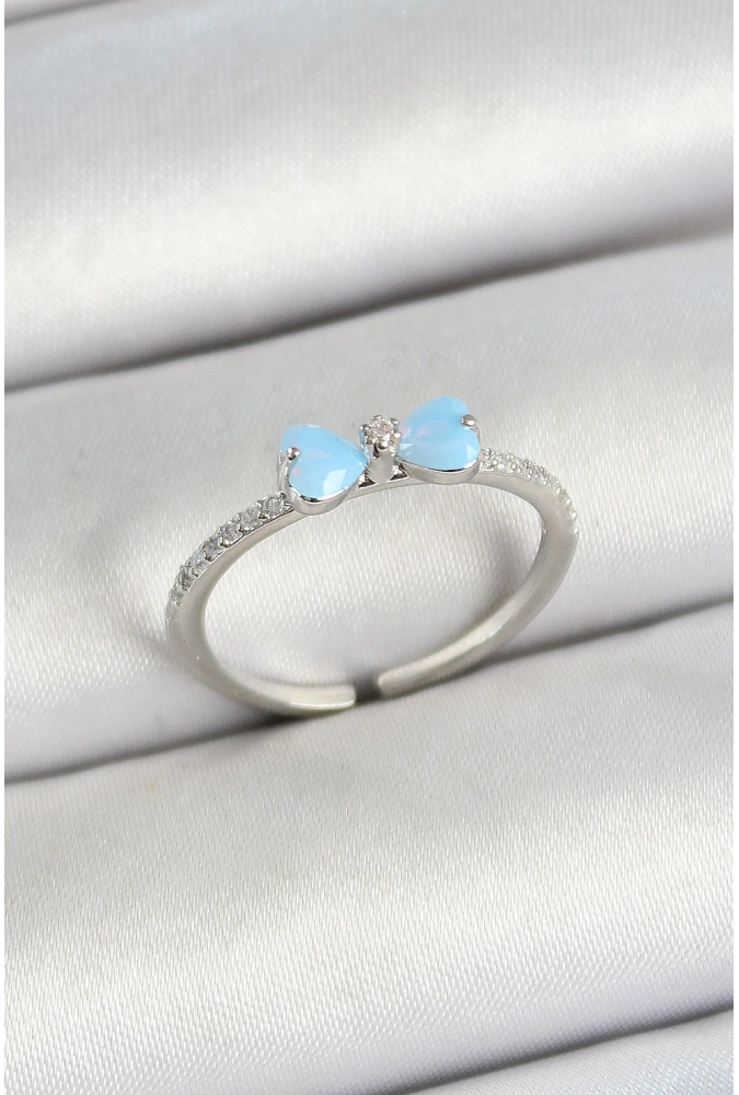 Shoecide Pirinç Fiyonk Figürlü Zirkon Taşlı Gümüş Renk Ayarlanabilir Kadın Yüzük