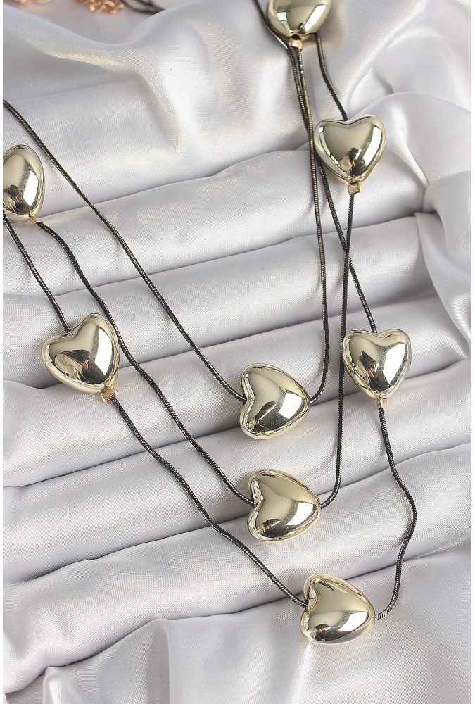 Shoecide Pirinç Füme Renk Zincir 3d Gold Renk Kalp Model Kadın Kolye