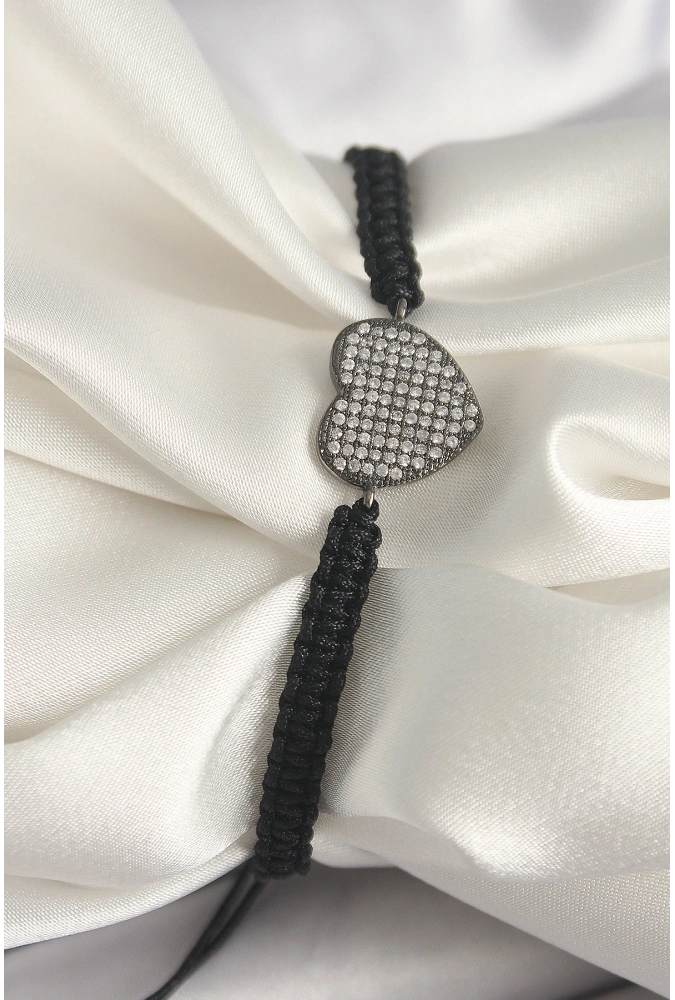 Shoecide Pirinç Füme Renk Zirkon Taşlı Kalp Figür Asansörlü Makrome Model Kadın Bileklik