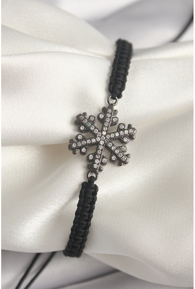 Shoecide Pirinç Füme Renk Zirkon Taşlı Kar Tanesi Figür Makrome Asansörlü Model Kadın Bileklik