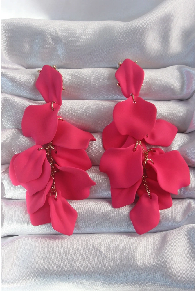 Shoecide Pirinç Fuşya Renk Sallantılı Yaprak Model Küpe