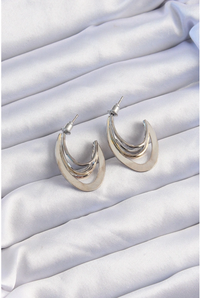 Shoecide Pirinç Gold Gümüş Renkli Düz Plaka Halka Küpe