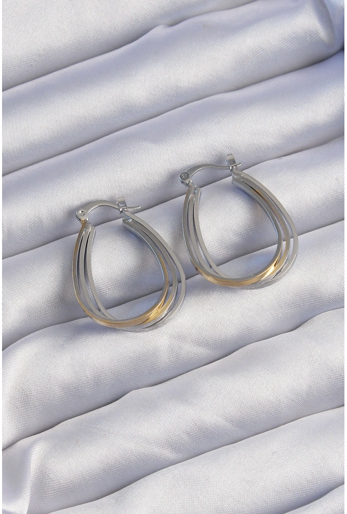 Shoecide Pirinç Gold Gümüş Renkli Oval Çoklu Görünümlü Küpe