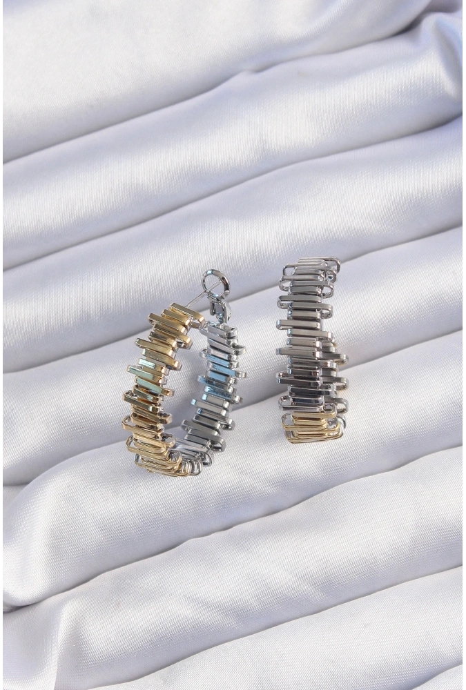 Shoecide Pirinç Gold Gümüş Renkli Tırtıklı Halka Küpe