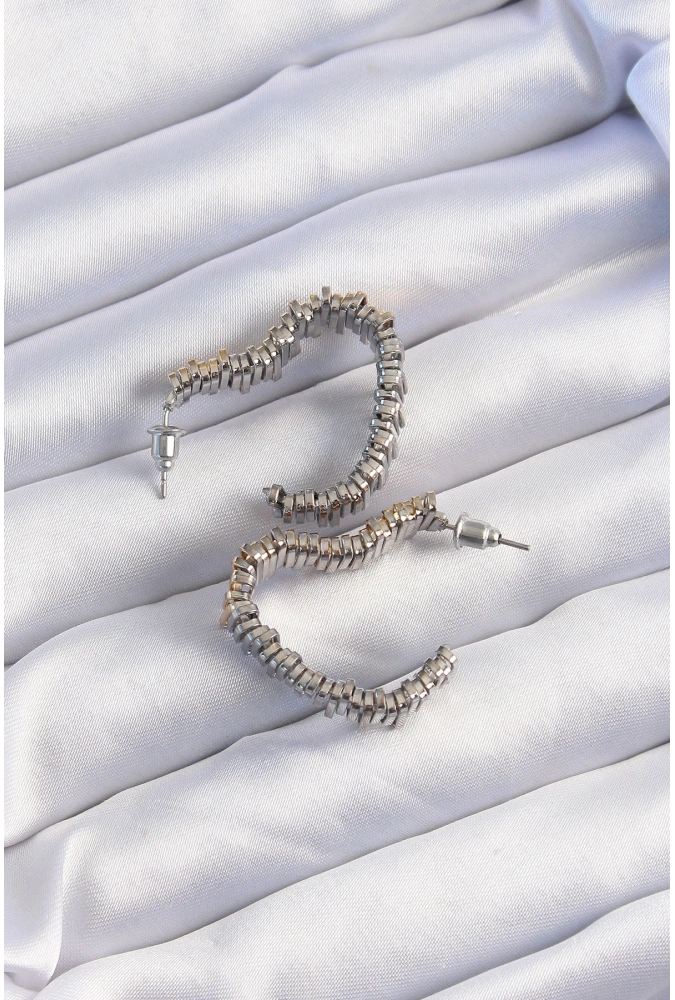 Shoecide Pirinç Gold Gümüş Renkli Tırtıklı Kalp Küpe