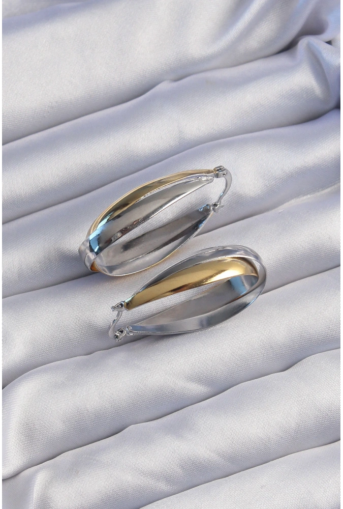 Shoecide Pirinç Gold Gümüş Renkli Uzun Kıvrımlı Küpe