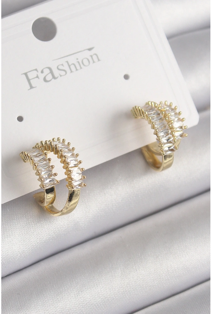 Shoecide Pirinç Gold Renk 2li Zirkon Taşlı Halka Model Kadın Küpe