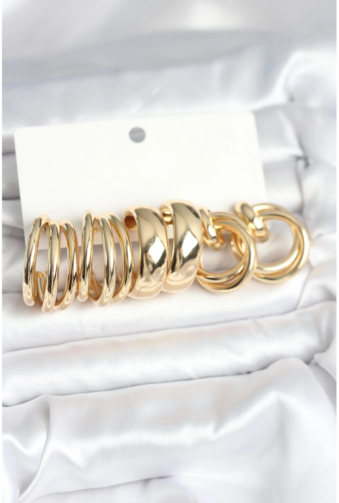 Shoecide Pirinç Gold Renk 3 Çift Vintage Kadın Küpe Seti