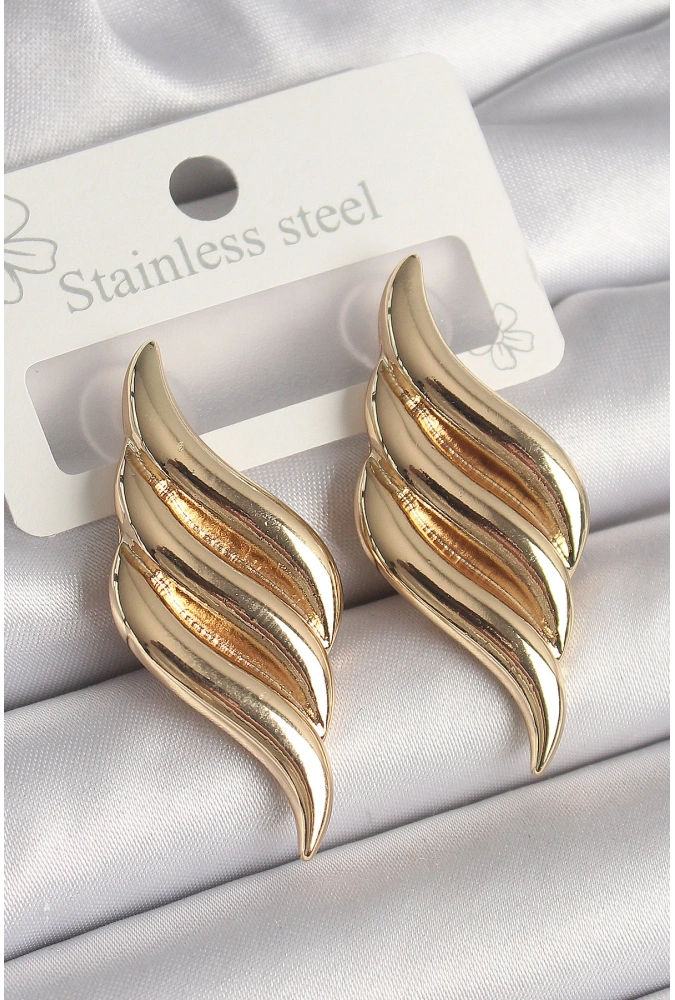 Shoecide Pirinç Gold Renk 3 Sıra Dalga Model Kadın Küpe