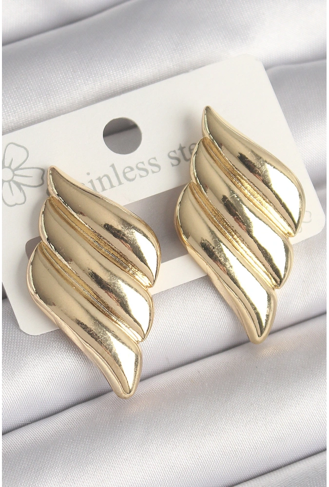 Shoecide Pirinç Gold Renk 3 Sıralı Dalgalı Model Kadın Küpe