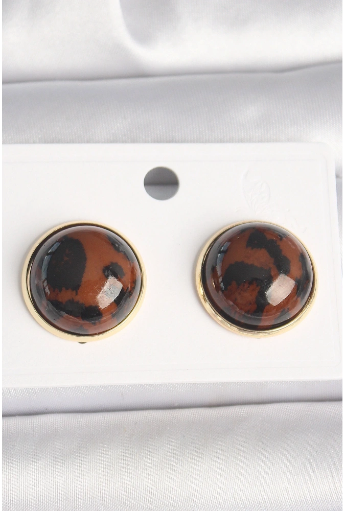 Shoecide Pirinç Gold Renk 3d Daire Leopar Model Kadın Küpe