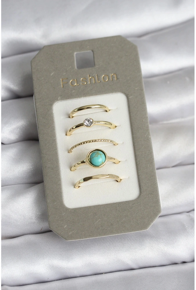 Shoecide Pirinç Gold Renk 5li Yüzük Seti