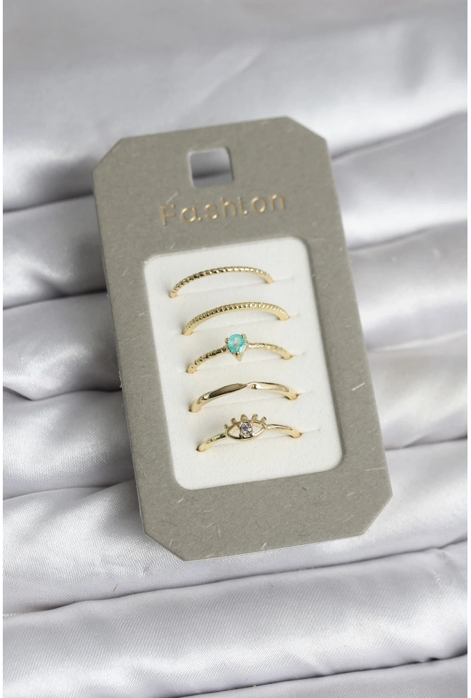 Shoecide Pirinç Gold Renk 5li Yüzük Seti