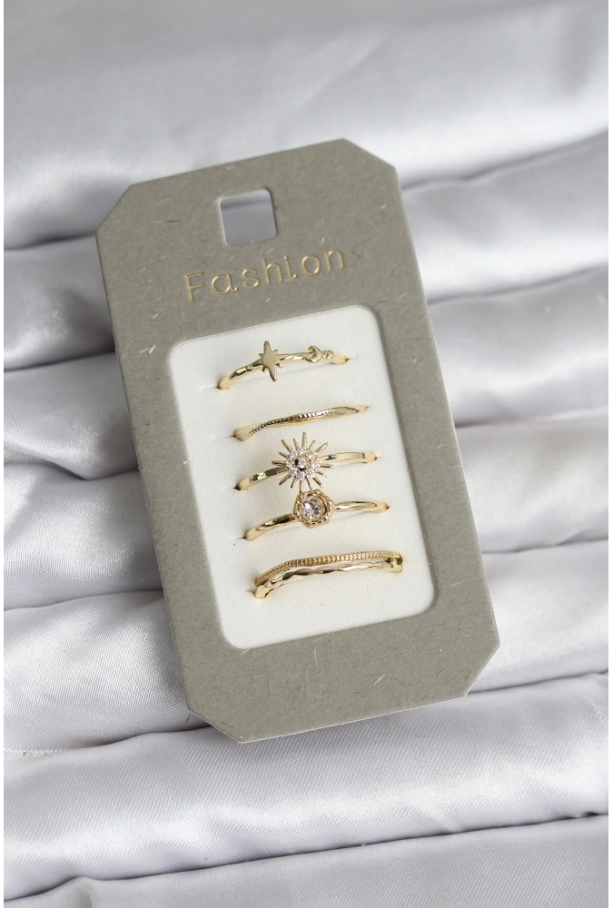 Shoecide Pirinç Gold Renk 5li Yüzük Seti