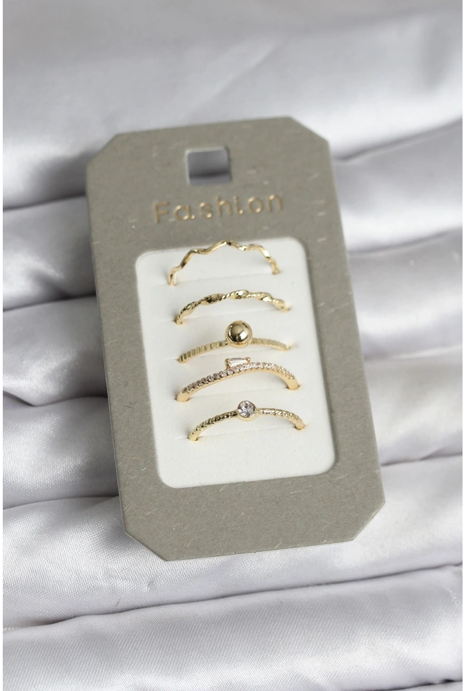 Shoecide Pirinç Gold Renk 5li Yüzük Seti