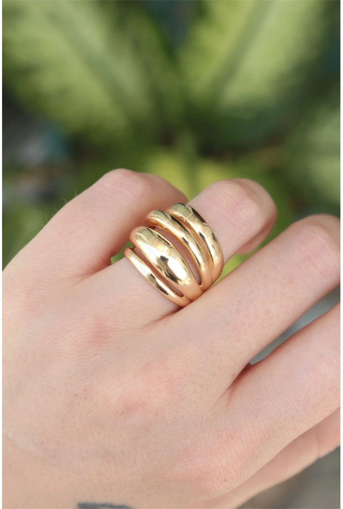 Shoecide Pirinç Gold Renk Ayarlanabilir Tırtıklı Bombe Yüzük