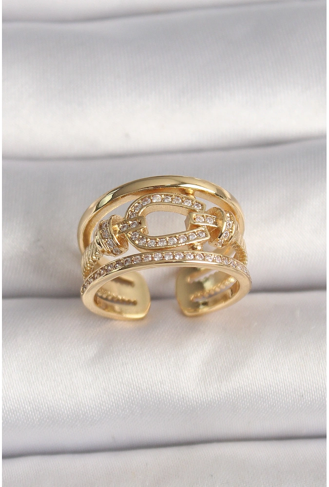 Shoecide Pirinç Gold Renk Ayarlanabilir Zirkon Taşlı Gemici Düğümü Model Kadın Yüzük