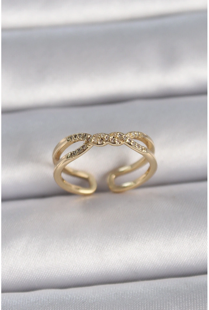 Shoecide Pirinç Gold Renk Ayarlanabilir Zirkon Taşlı Sarmal Model Kadın Yüzük