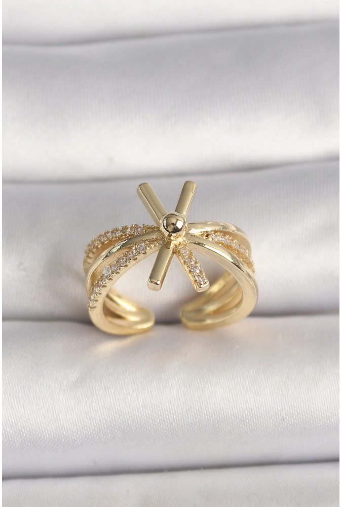 Shoecide Pirinç Gold Renk Ayarlanabilir Ziron Taşlı Kadın Yüzük