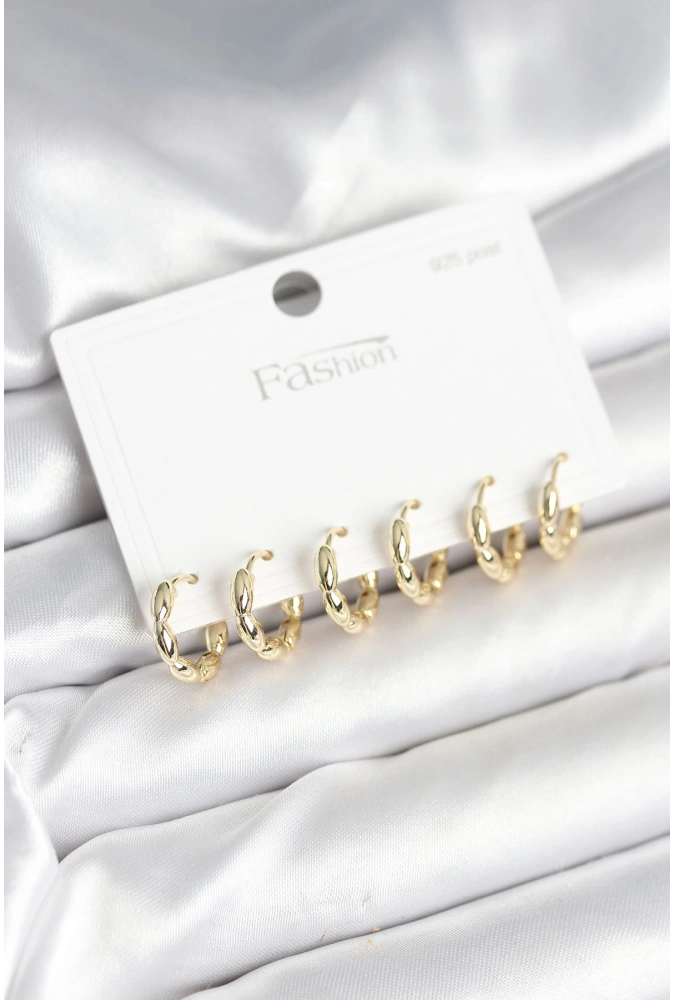 Shoecide Pirinç Gold Renk Baklalı Halka 925 Gümüş Çivi Kadın Küpe Seti