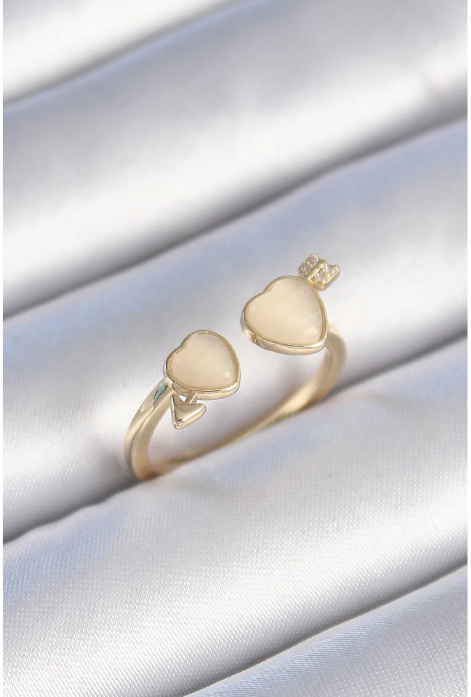 Shoecide Pirinç Gold Renk Beyaz Mineli Kalp Model Kadın Yüzük