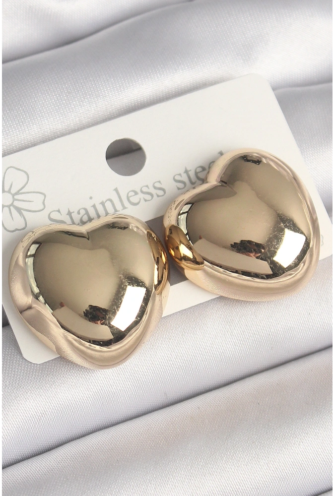 Shoecide Pirinç Gold Renk Bombe Kalp Model Kadın Küpe