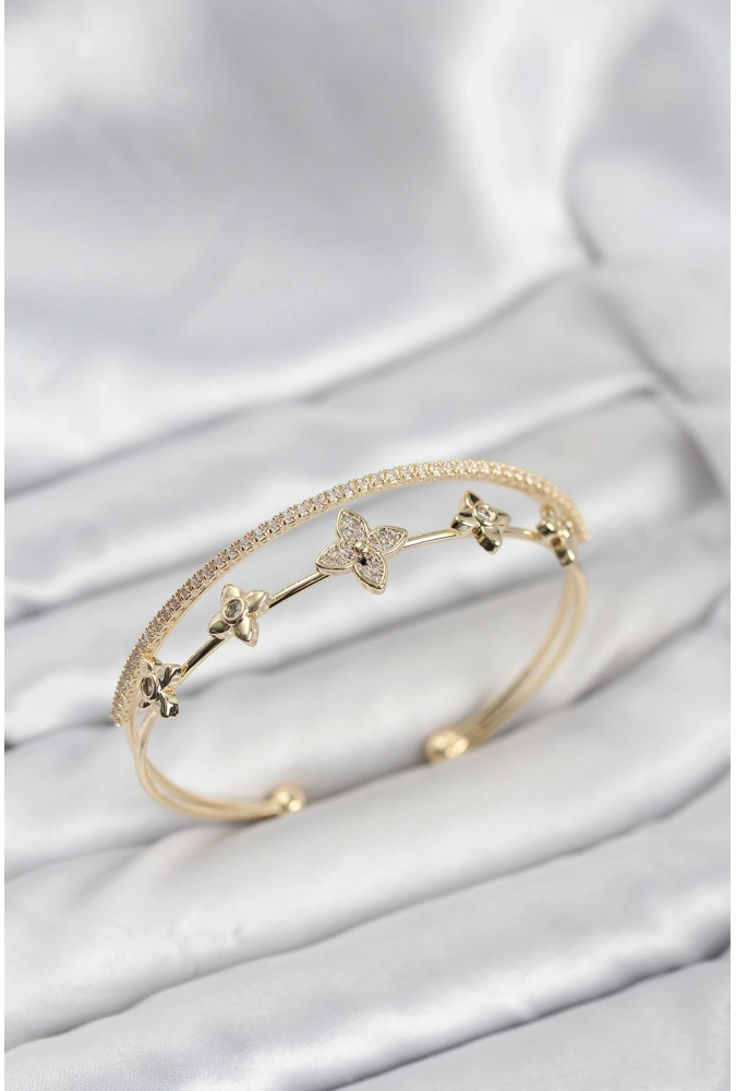 Shoecide Pirinç Gold Renk Çiçek Model Kadın Bileklik